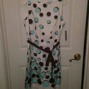 White with Aqua & Chocolate Dots Dress